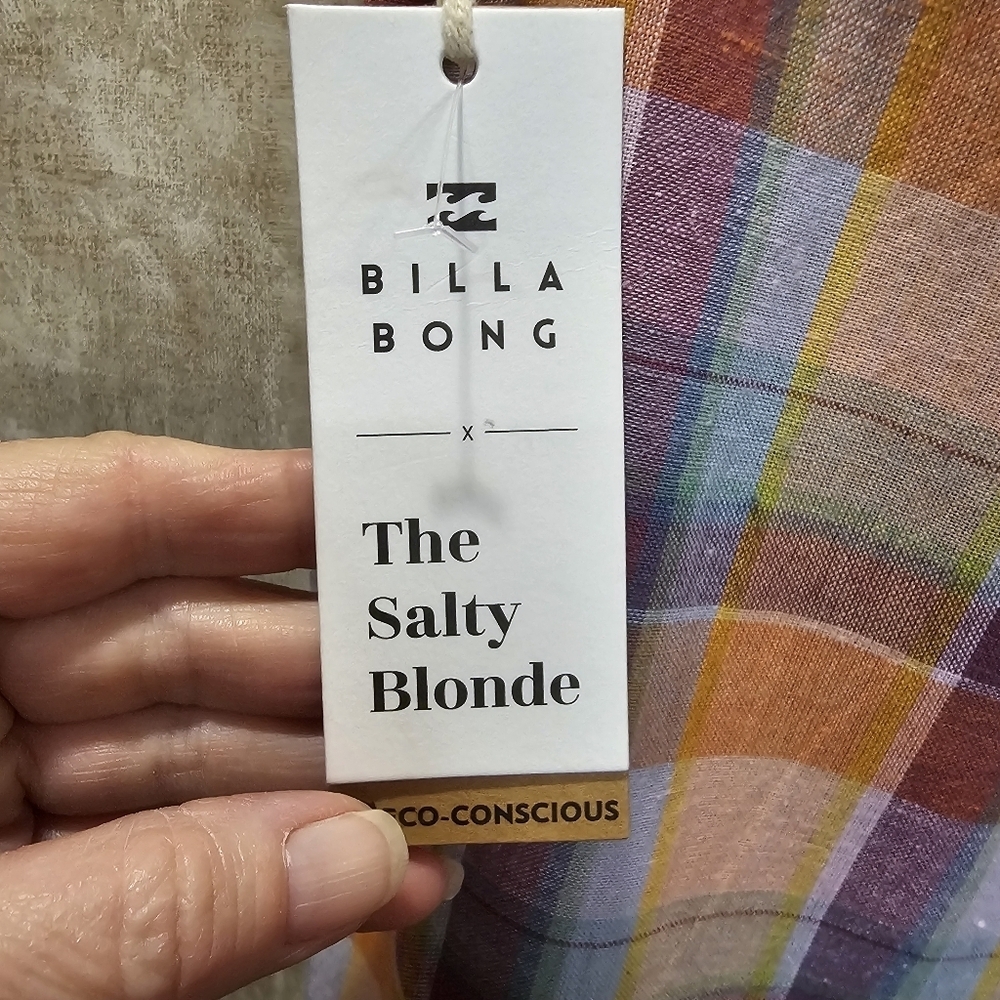 NWT Billabong The Salty Blonde Break Point Cropped Linen Blend Plaid Pants - Picture 7 of 11